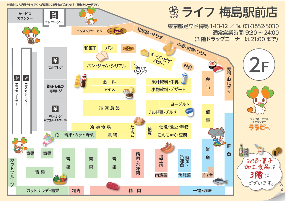 ライフ梅島駅前店2階フロア